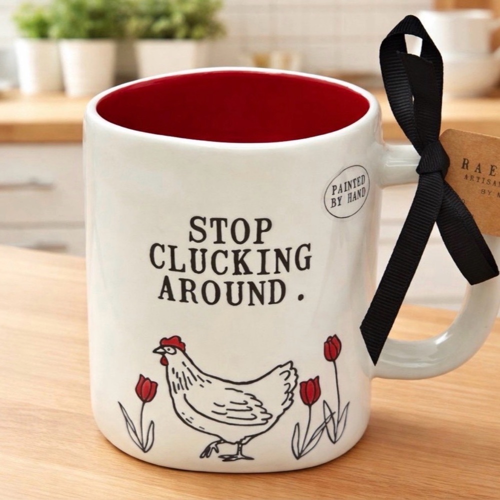 Rae Dunn STOP CLUCKING AROUND Mug Farmline Chicken Hen Rooster